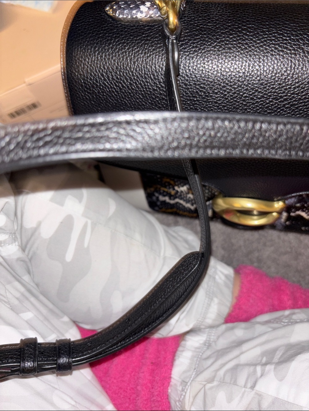 Coach Black and Cream Top-Handle Women's Satchel with Snakeskin Accent - Picture 14 of 14